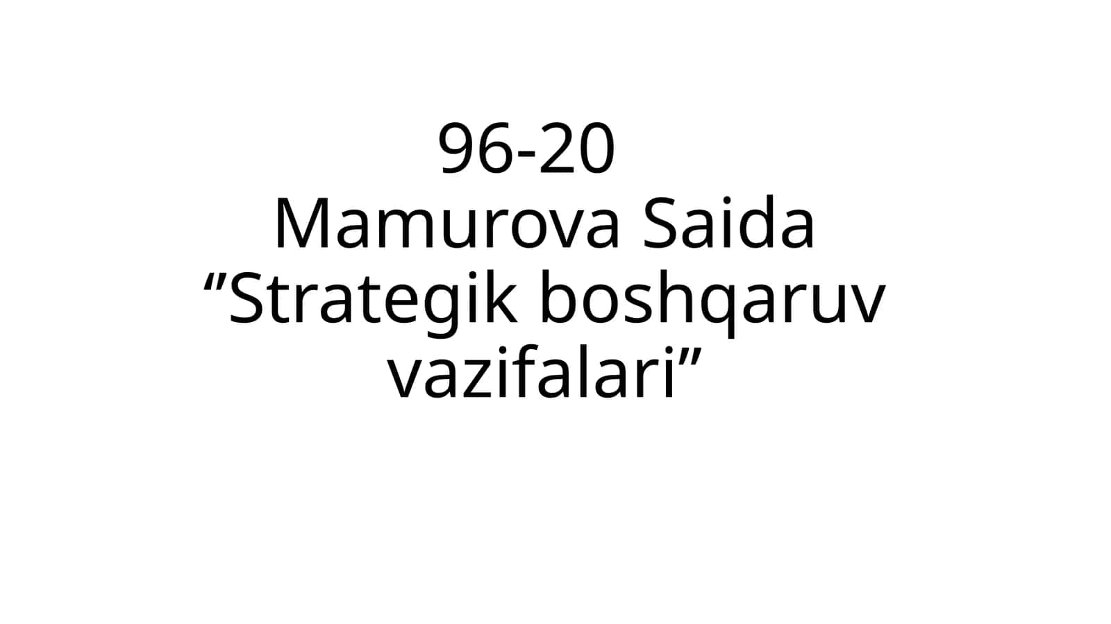 Strategik boshqaruv vazifalari 1