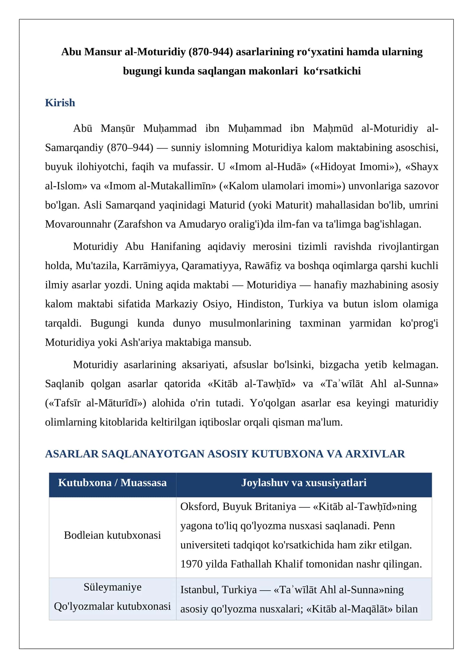 Abu Mansur al-Moturidiy (870-944) 1