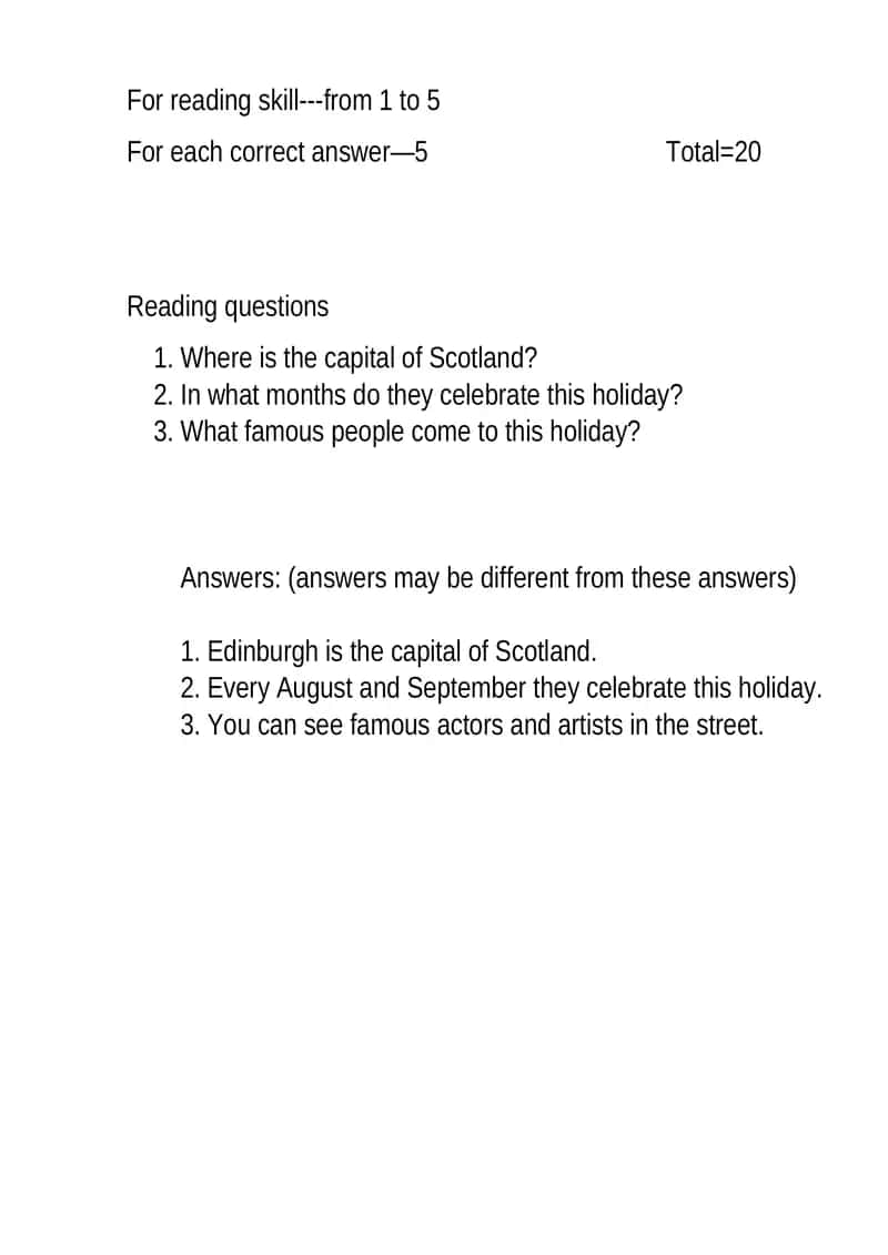 Reading Comprehension Practice - Scotland Holiday 1