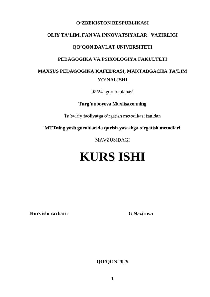 MTTning yosh guruhlarda qurish-yasashga o‘rgatish metodlari 1