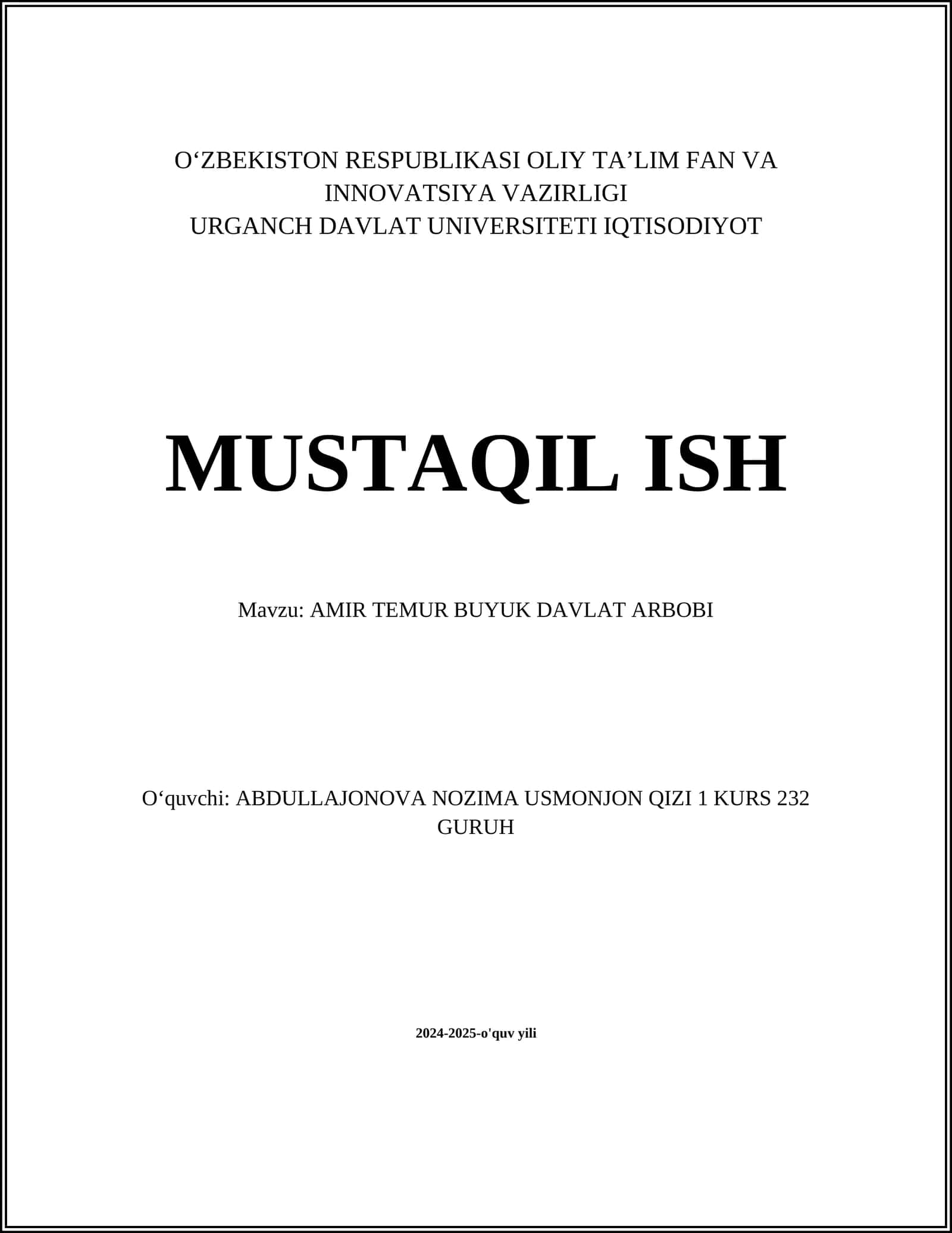 AMIR TEMUR BUYUK DAVLAT ARBOBI 1