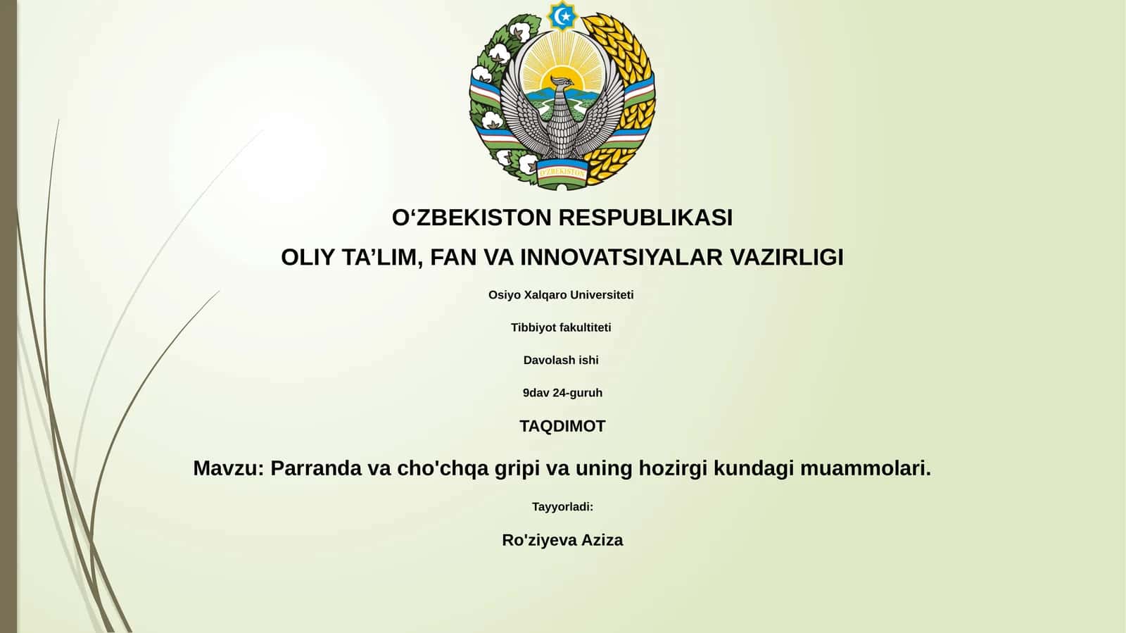 Parranda va cho'chqa gripi va uning hozirgi kundagi muammolari 1