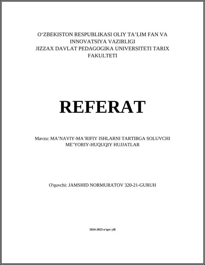 Ma’naviy-ma’rifiy ishlar bo'yicha normativ-huquqiy hujjatlar 1