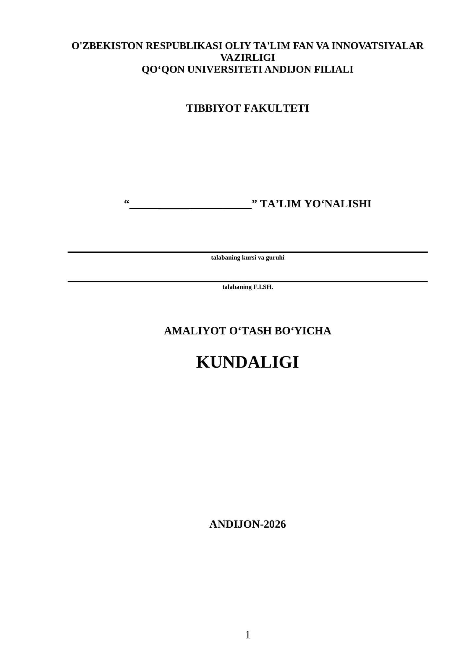 Amaliyot O‘tash Bo‘yicha Kurs 1
