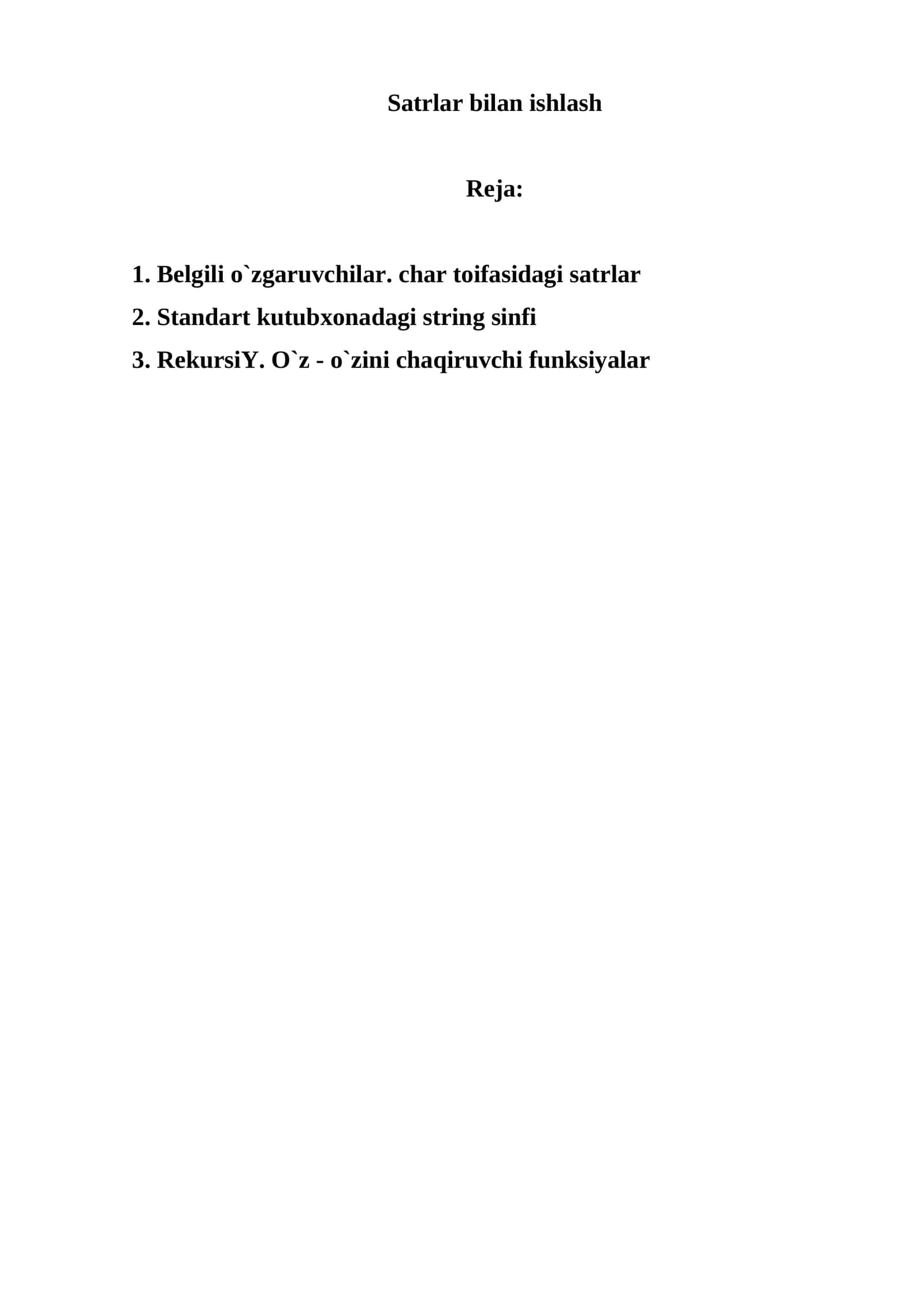 Belgili o`zgaruvchilar. char toifasidagi satrlar 1