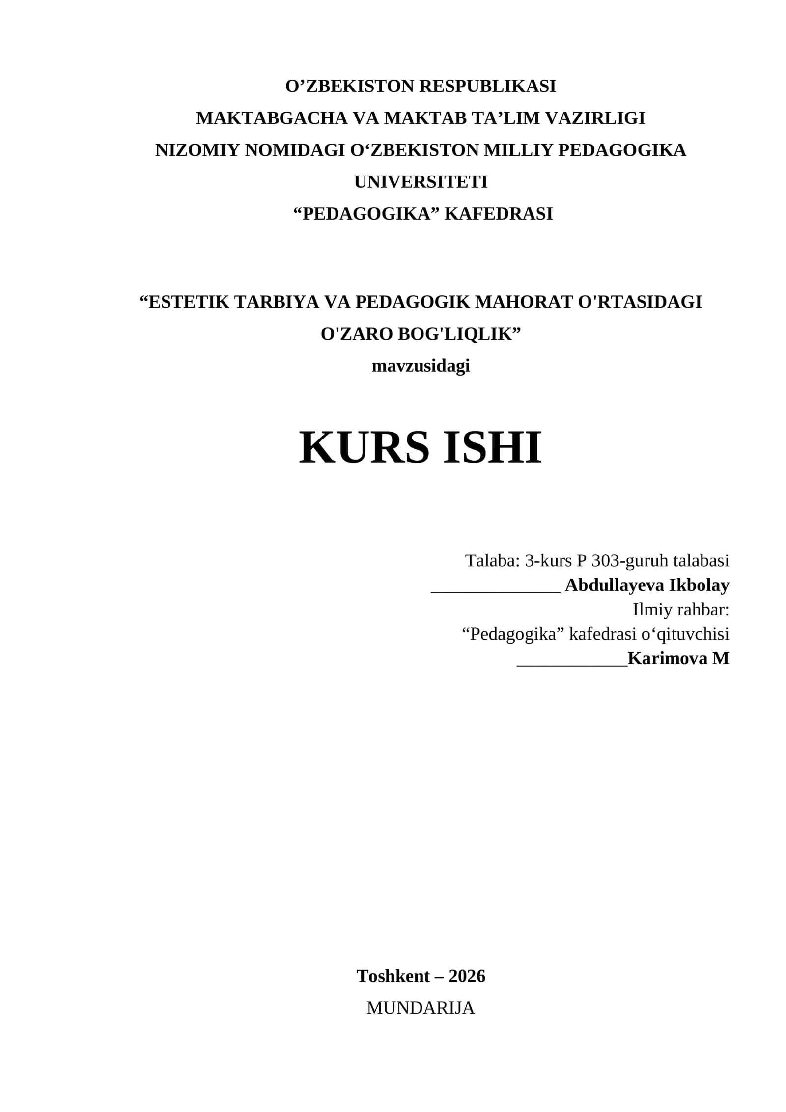 ESTETIK TARBIYA VA PEDAGOGIK MAHORAT O'RTASIDAGI O'ZARO BOG'LIQLIK 1