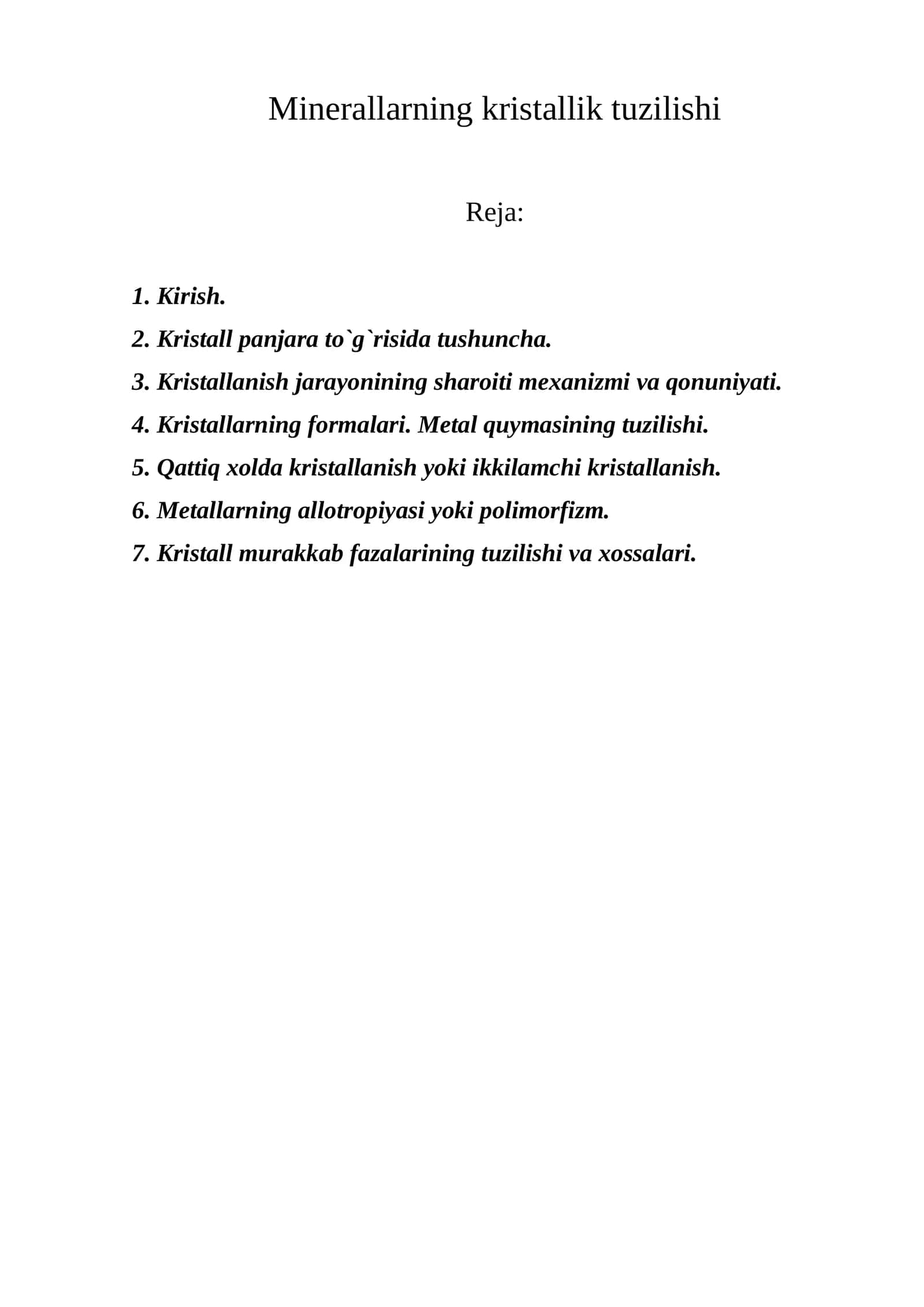 Minerallarning kristallik tuzilishi 1