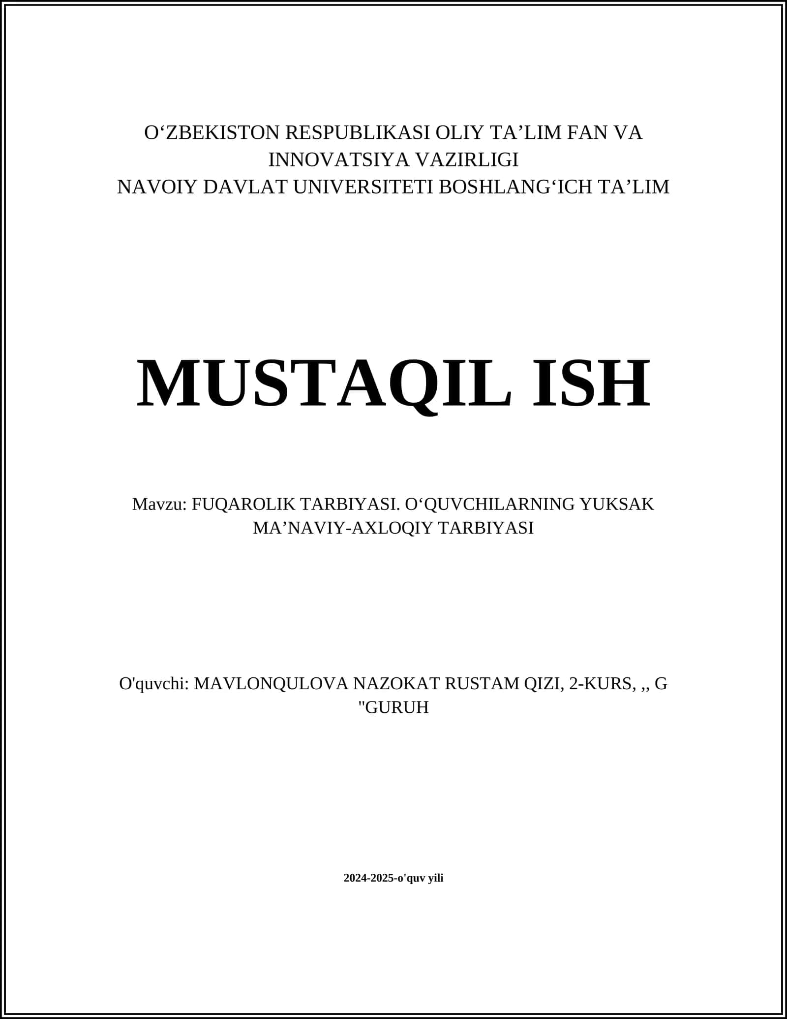 FUQAROLIK TARBIYASI 1