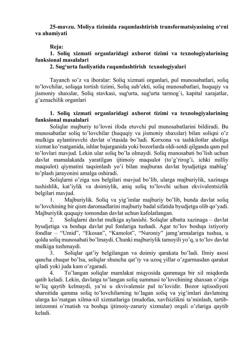 Soliq xizmati organlaridagi axborot tizimi va texnologiyalari 1