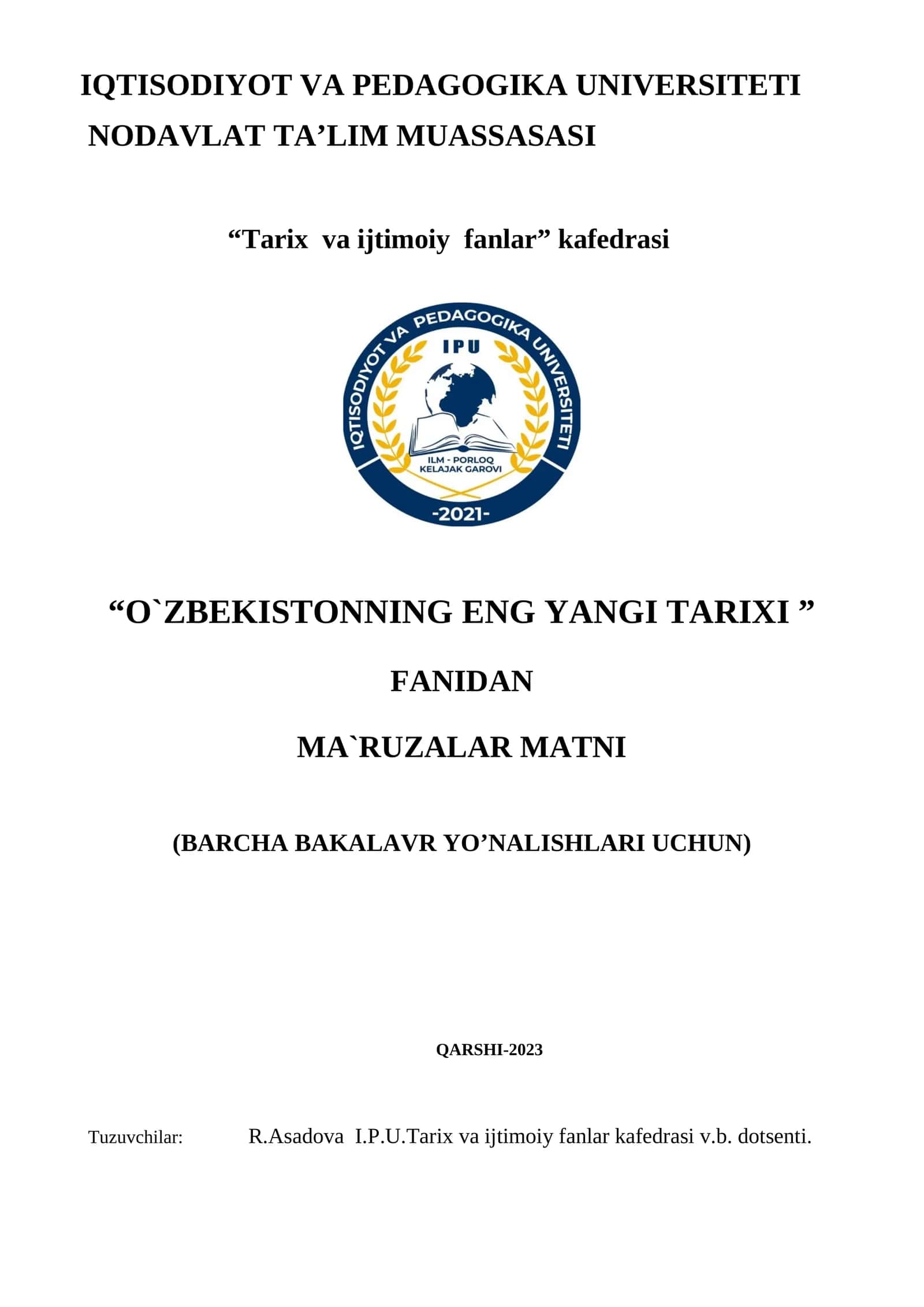 O`zbekistonning eng yangi tarixi 1