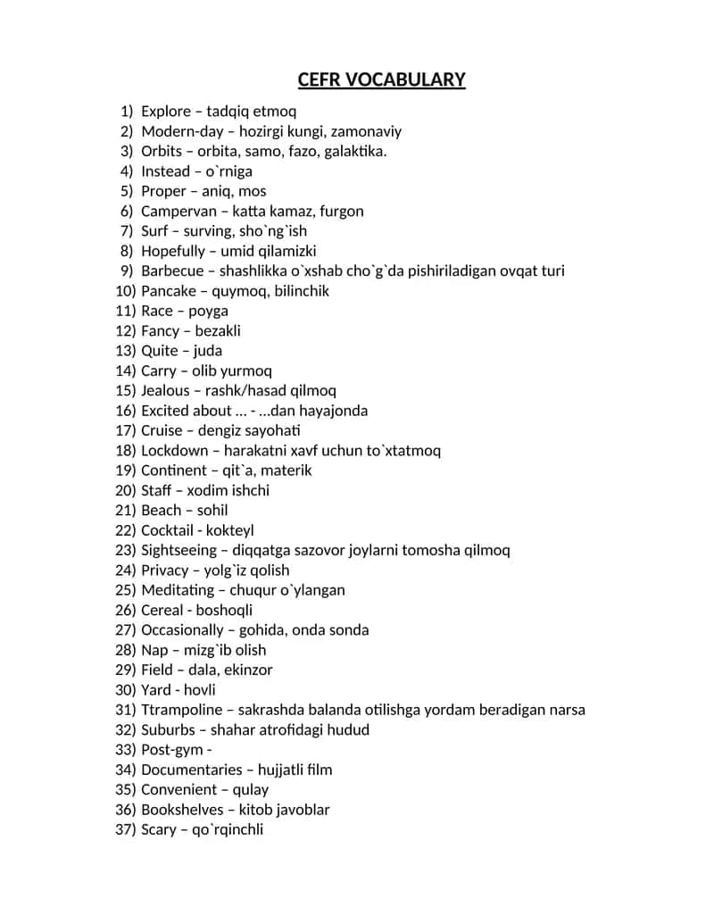 CEFR VOCABULARY 1
