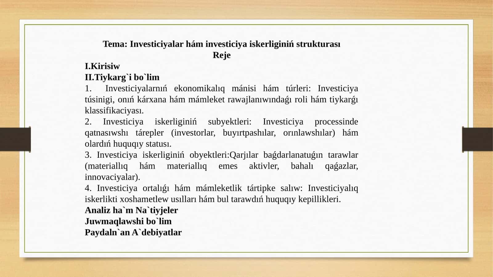 Investiciyalar hám investiciya iskerliginiń strukturası 1