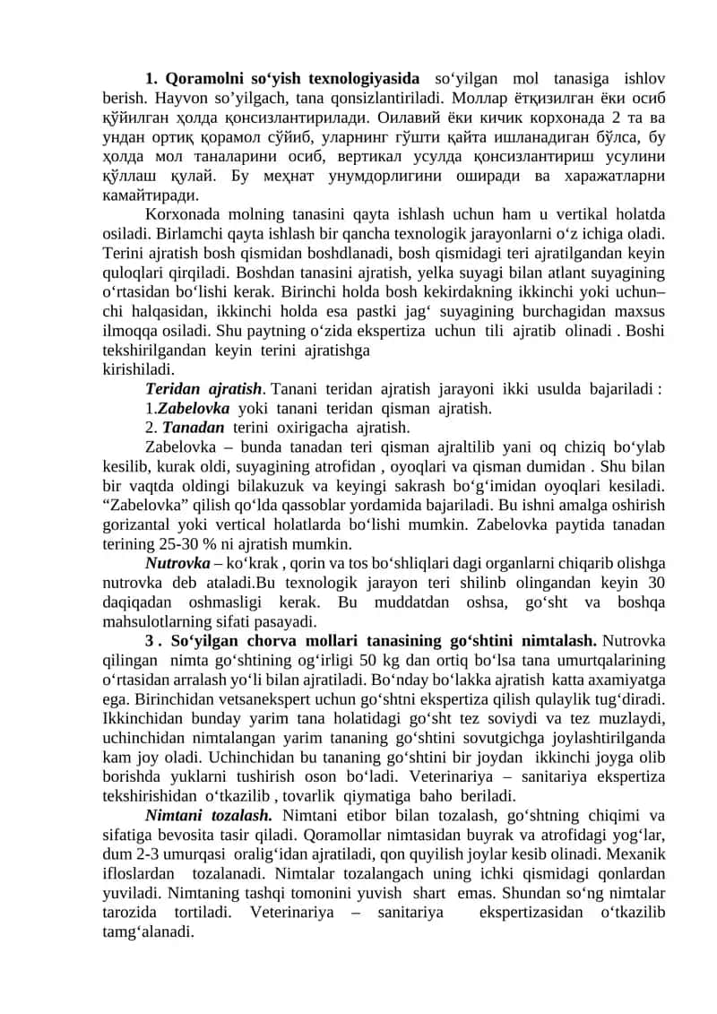 Qoramolni soʻyish texnologiyasi 1