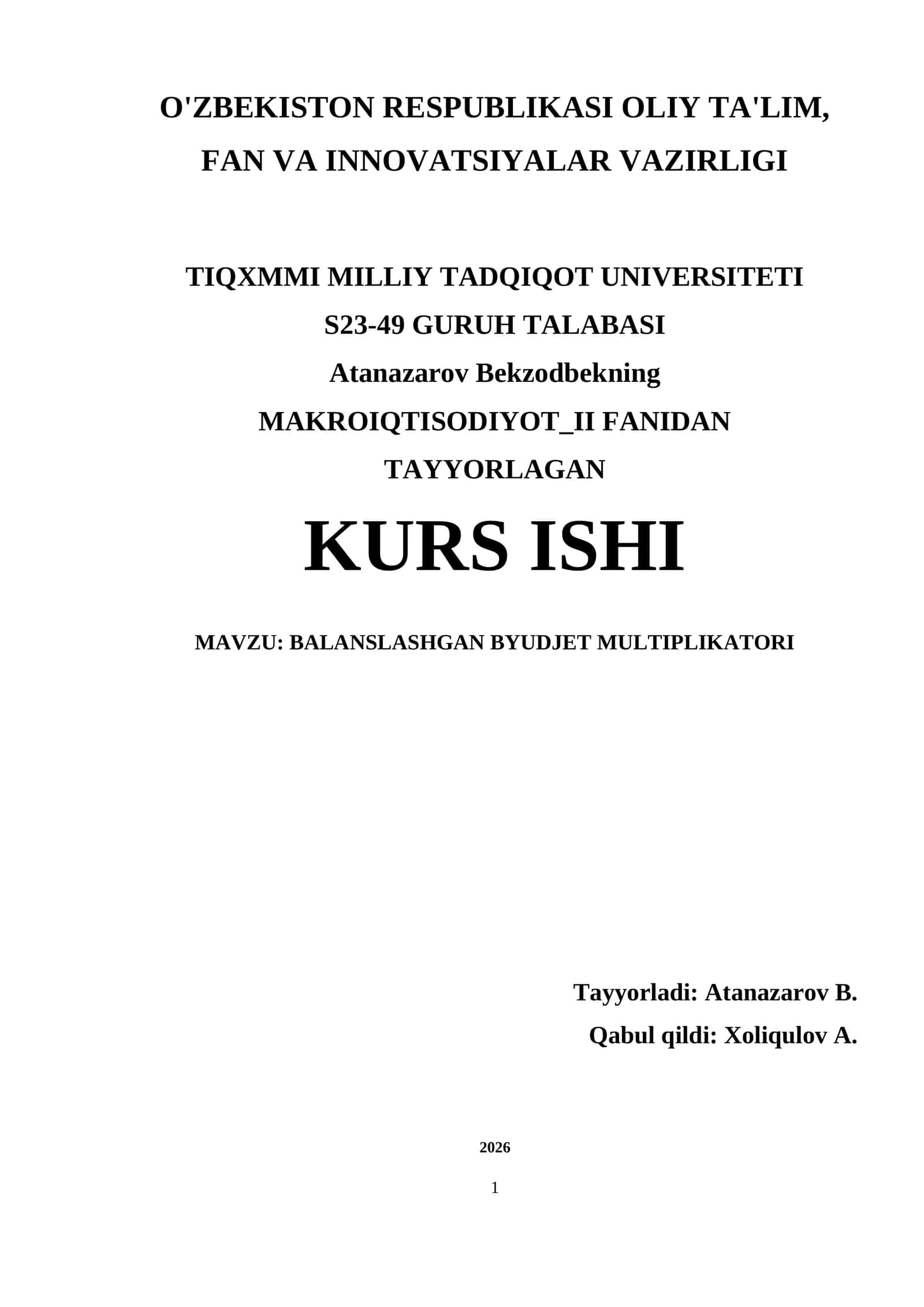 BALANSLASHGAN BYUDJET MULTIPLIKATORI 1