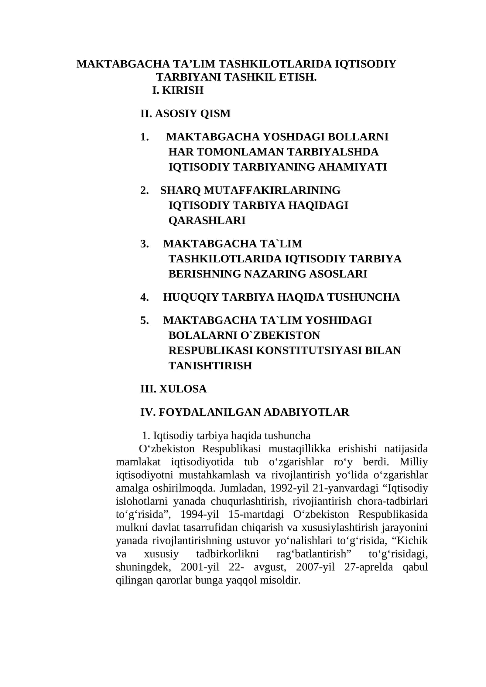 MAKTABGACHA TA’LIM TASHKILOTLARIDA IQTISODIY TARBIYANI TASHKIL ETISH 1