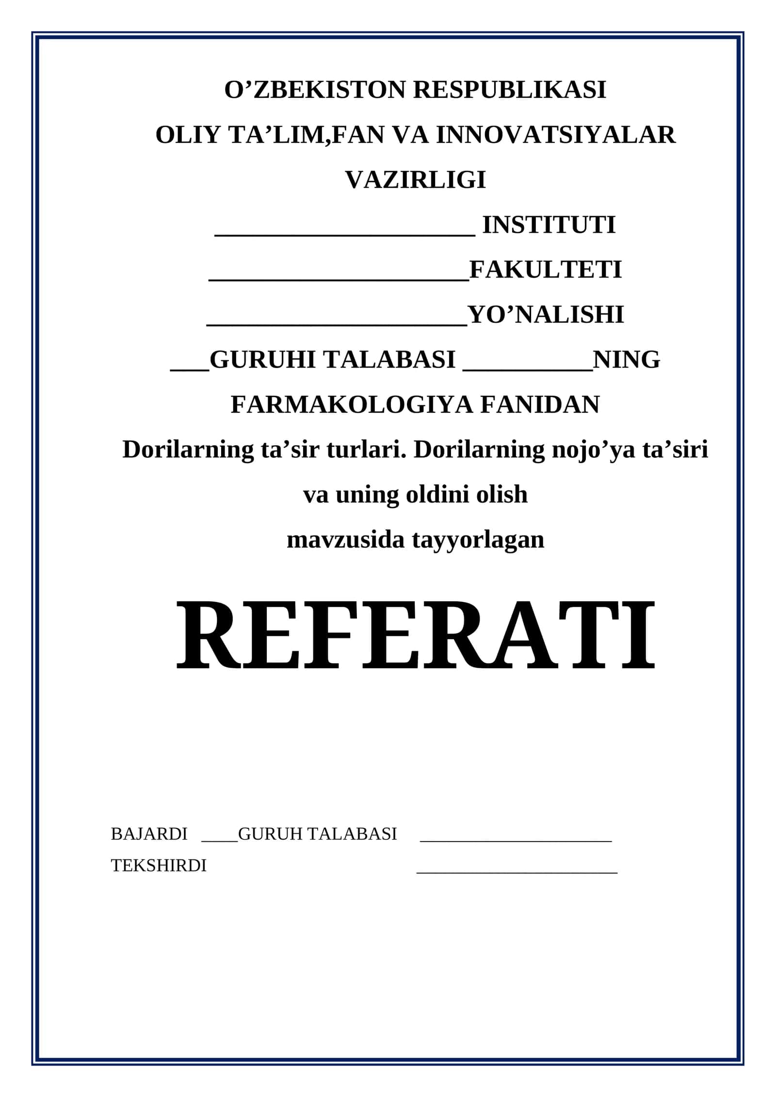 Dorilarning ta’sir turlari. Dorilarning nojo’ya ta’siri va uning oldini olish 1