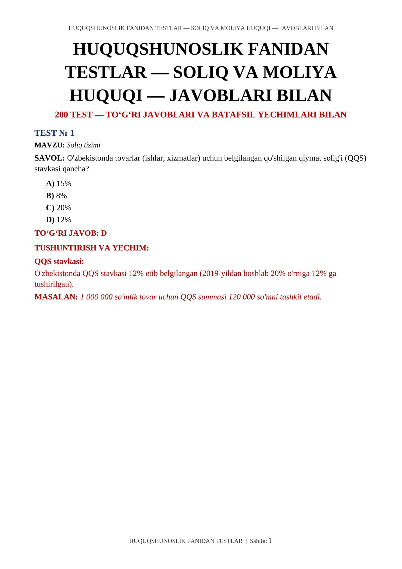 HUQUQSHUNOSLIK FANIDAN TESTLAR 1