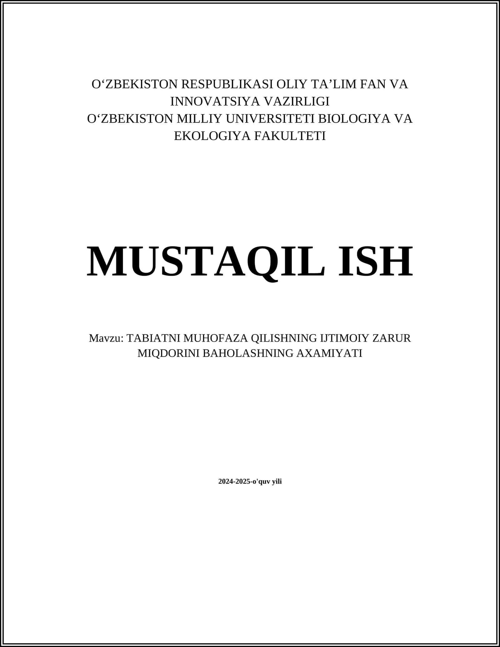 TABIATNI MUHOFAZA QILISHNING IJTIMOIY ZARUR MIQDORINI BAHOLASHNING AXAMIYATI 1