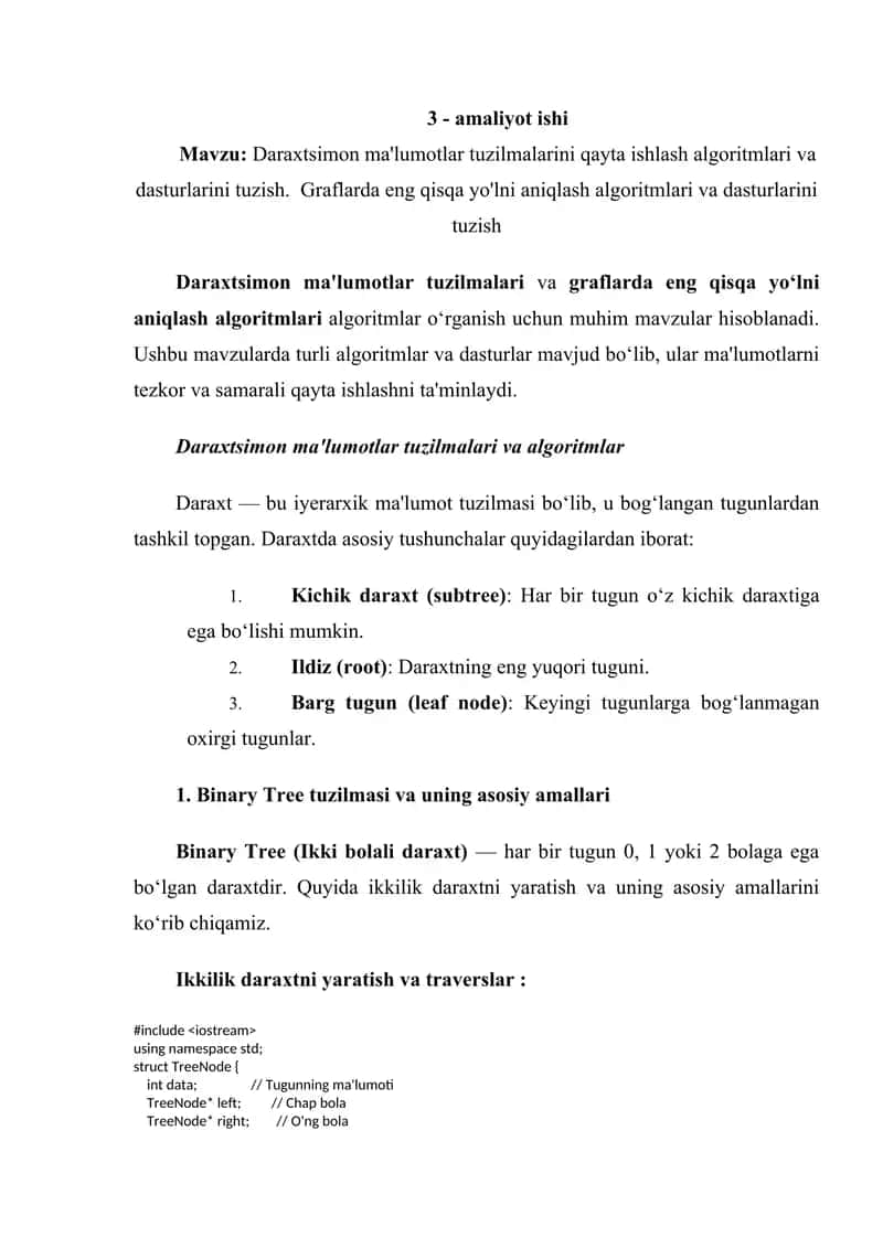 Daraxtsimon ma'lumotlar tuzilmalari va algoritmlar 1