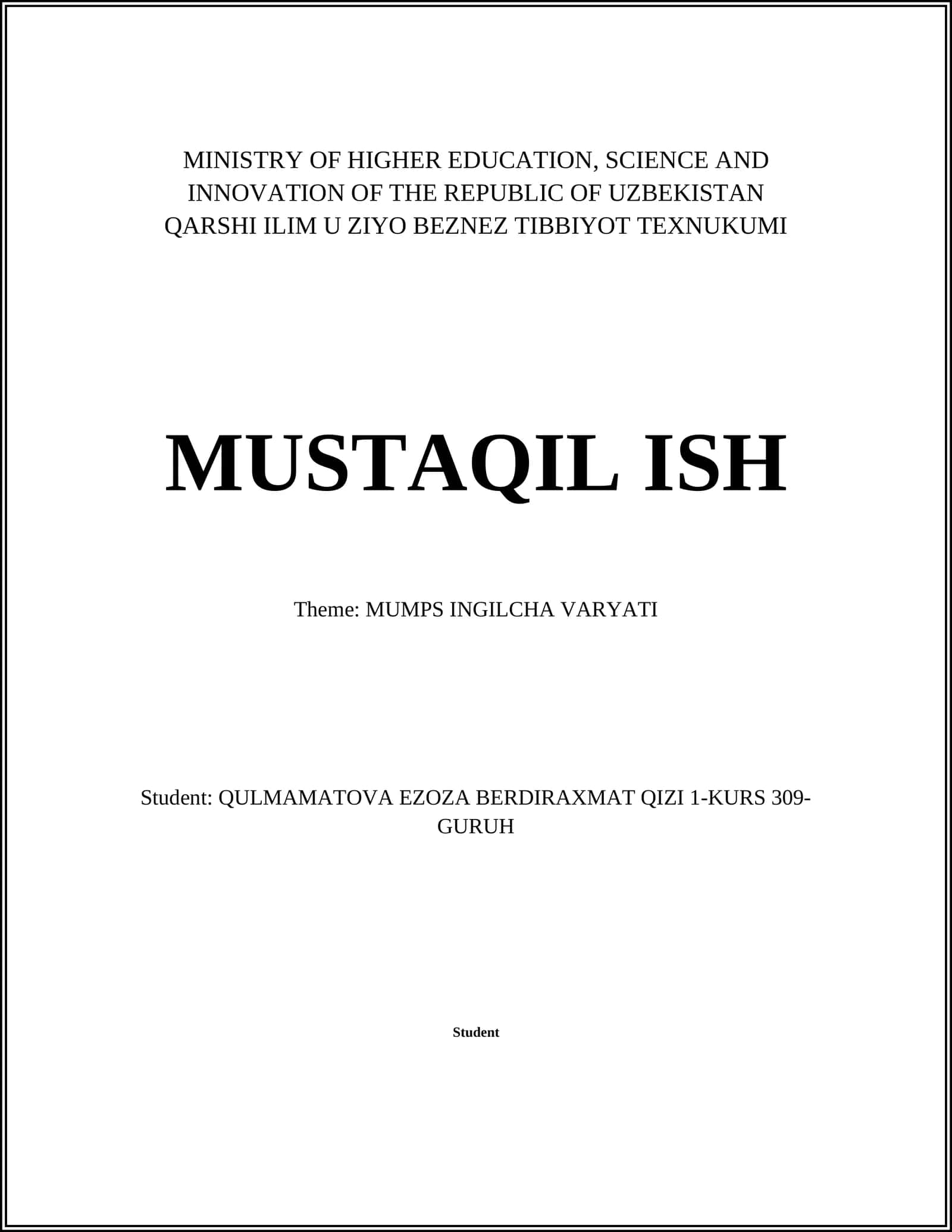 MUMPS INGLIZCHA VARYATI 1