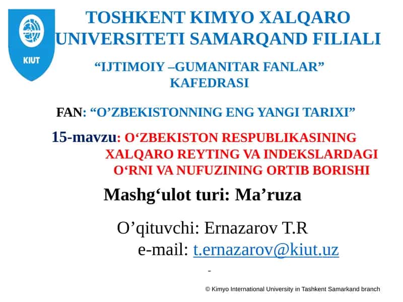 O‘ZBEKISTONNING ENG YANGI TARIXI 1