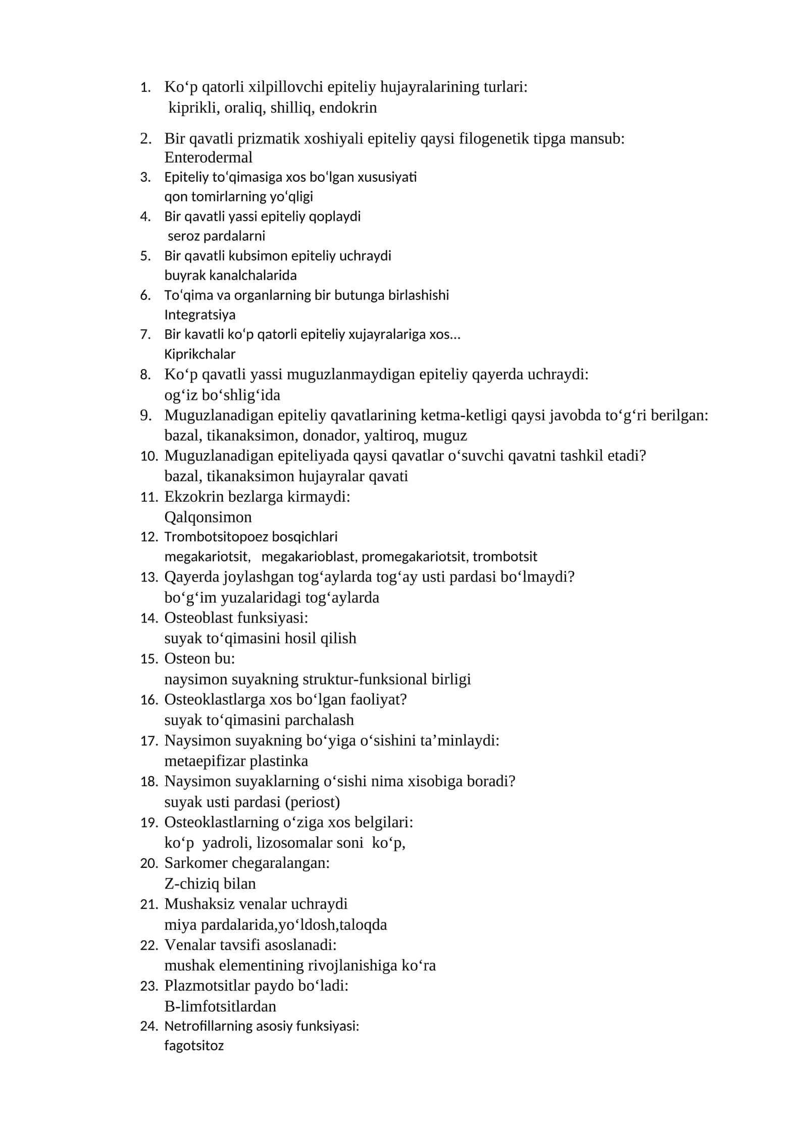Epiteliy hujayralarining turlari 1