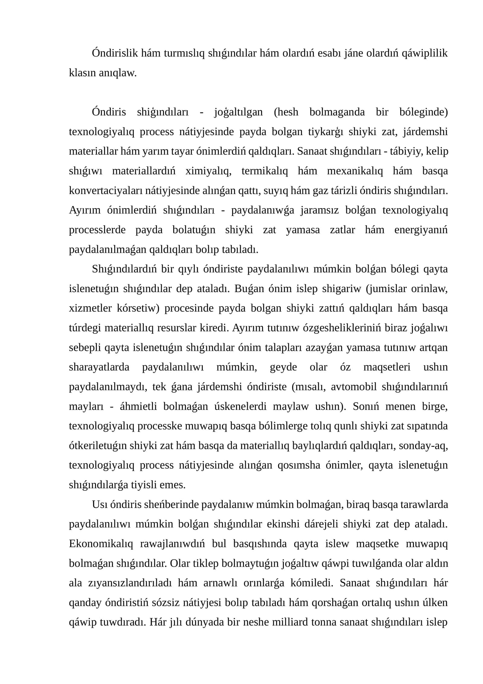 Óndirislik hám turmıslıq shıǵındıları 1