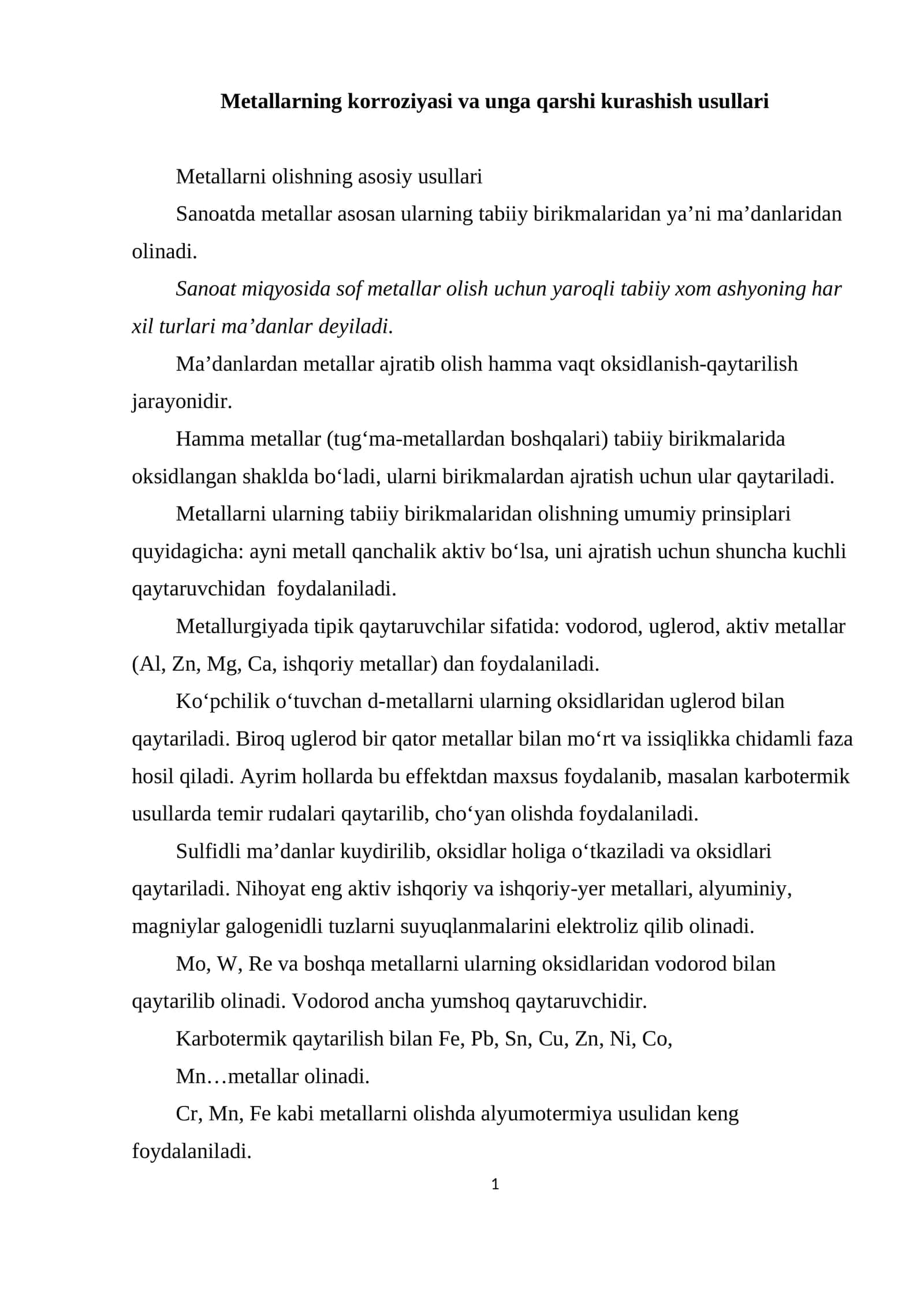 Metallarning korroziyasi va unga qarshi kurashish usullari 1