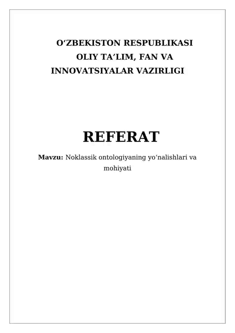 Noklassik ontologiyaning yo‘nalishlari va mohiyati