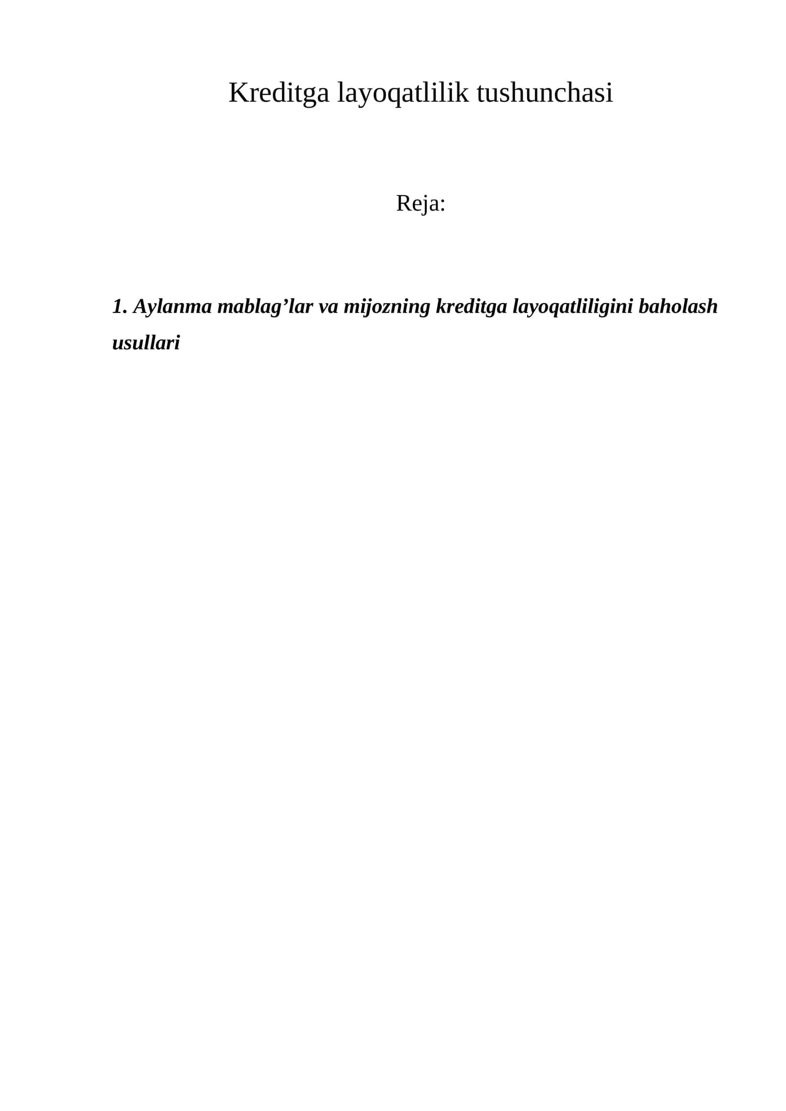 Kreditga layoqatlilik tushunchasi 1
