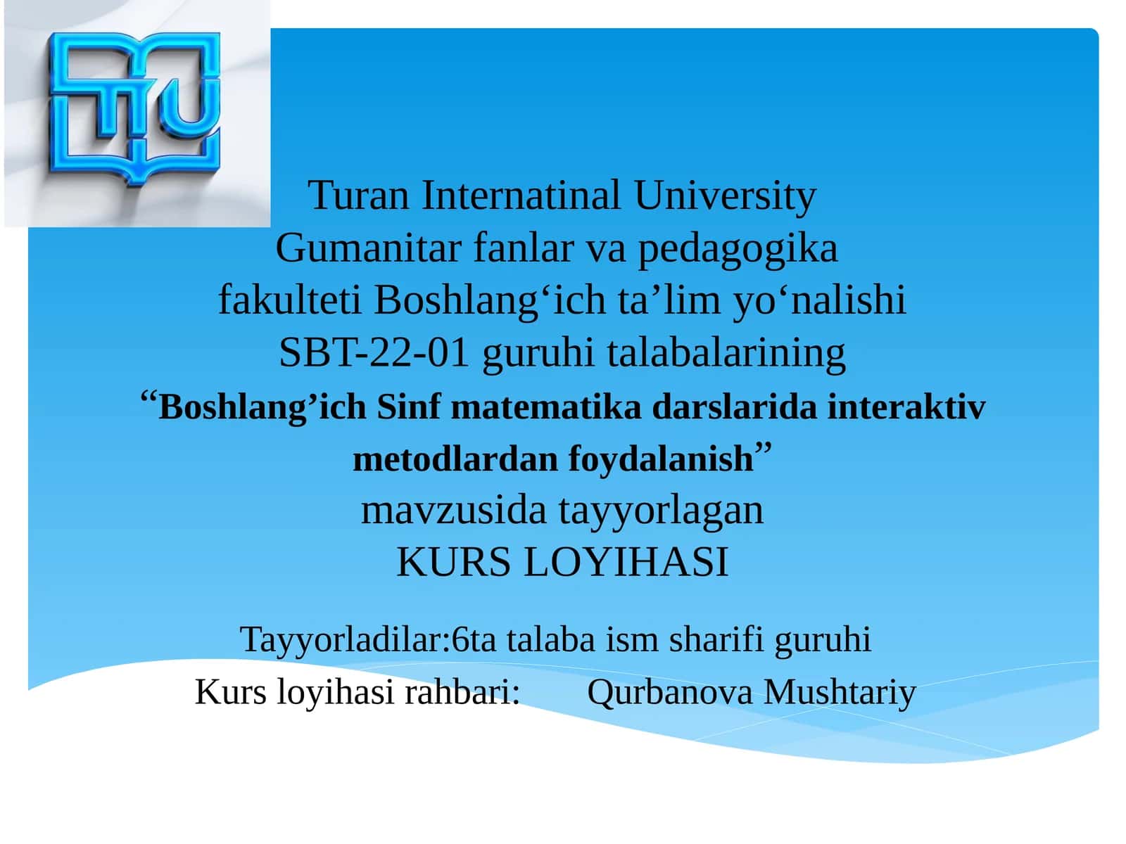 Boshlang’ich Sinf matematik darslarida interaktiv metodlardan foydalanish 1