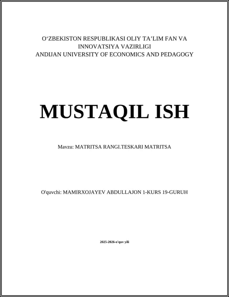 MATRITSA RANGI.TESKARI MATRITSA 1