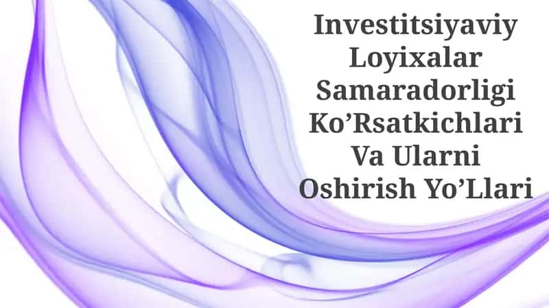 Investitsiyaviy Loyixalar Samaradorligi Ko’Rsatkichlari Va Ularni Oshirish Yo’Llari 1