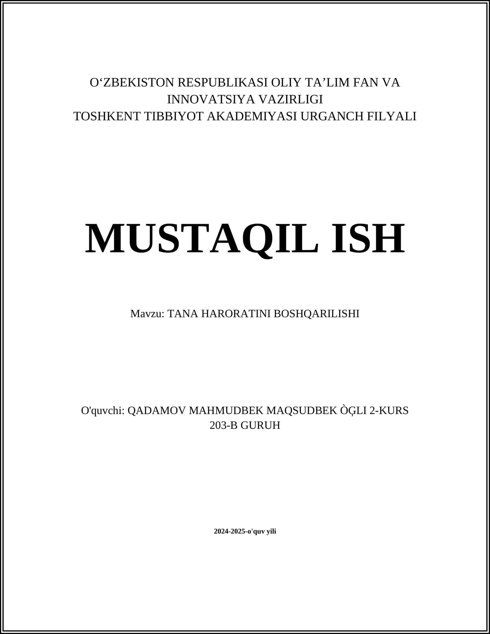 TANA HARORATINI BOSHQARILISHI 1