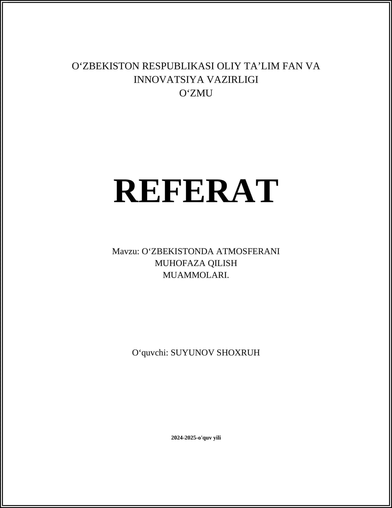 Oʻzbekistonda atmosferani muhofaza qilish muammolari 1