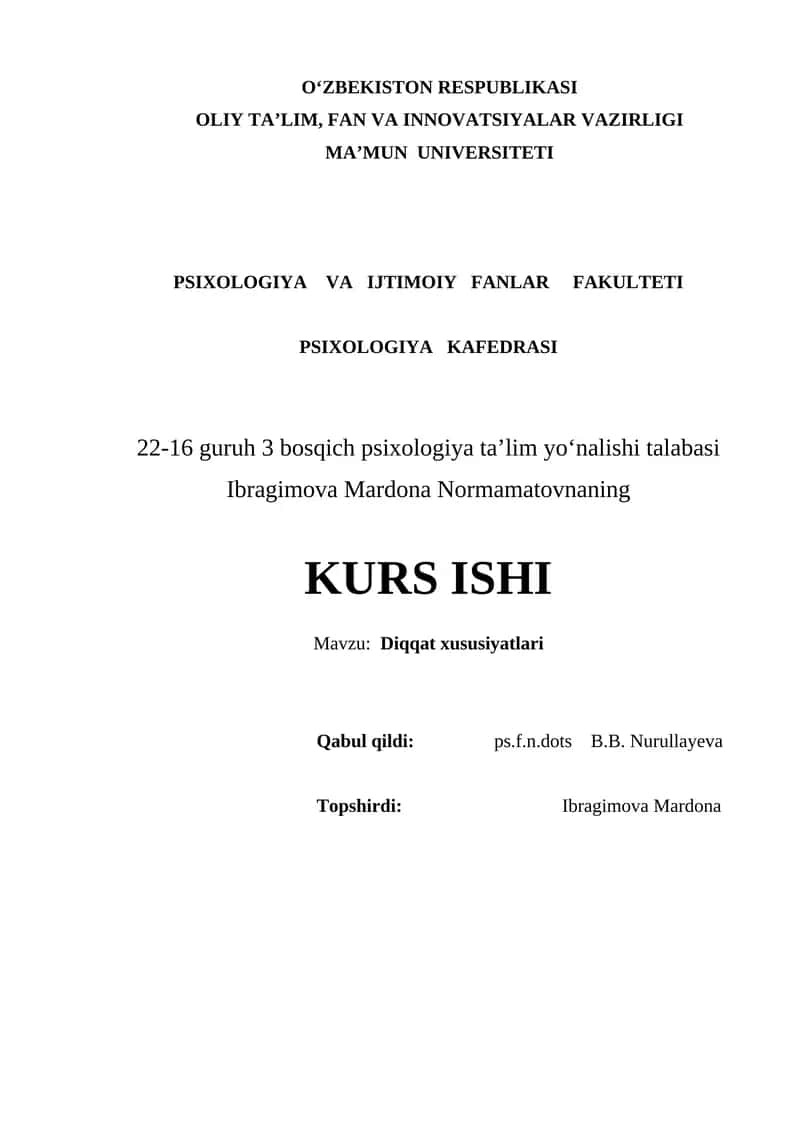 Diqqat xususiyatlari 1