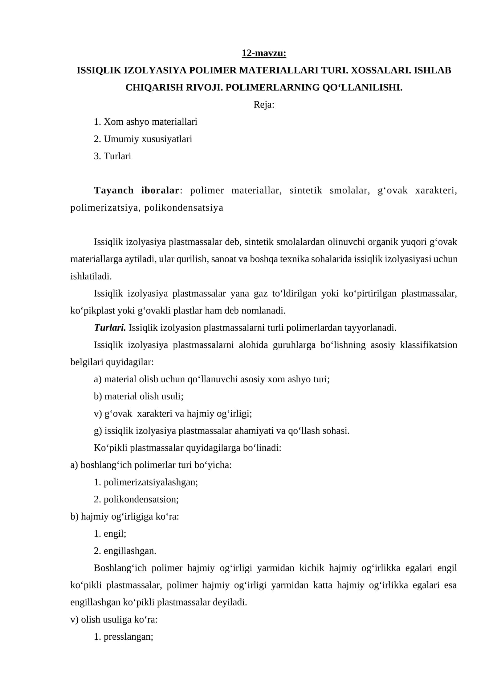 ISSIQLIK IZOLYASIYA POLIMER MATERIALLARI TURI 1