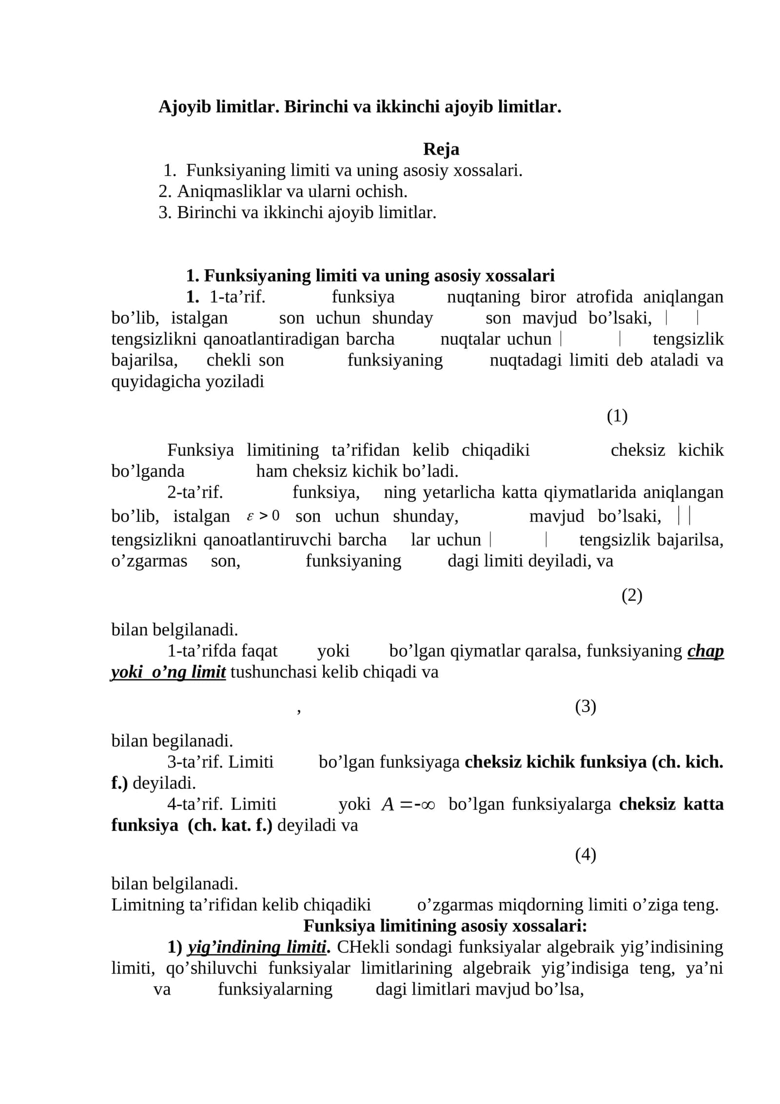 Ajoyib limitlar 1