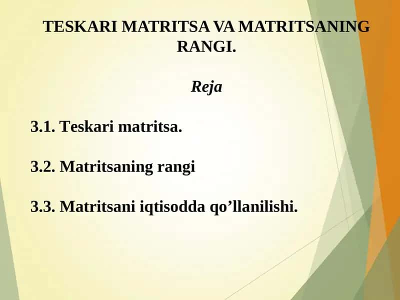 TESKARI MATRITSA VA MATRITSANING RANGI 1