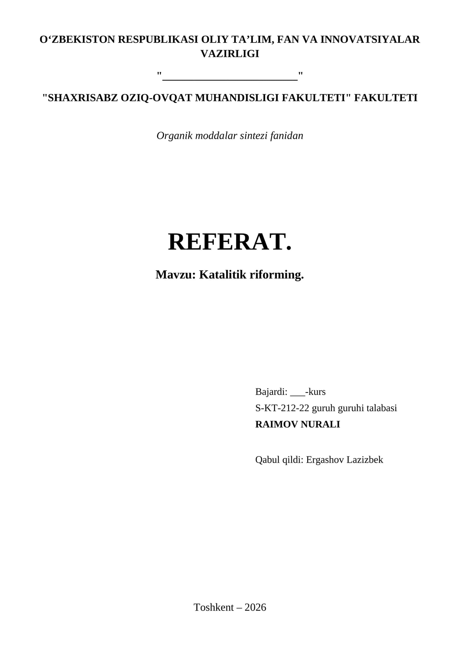Katalitik riforming. 1