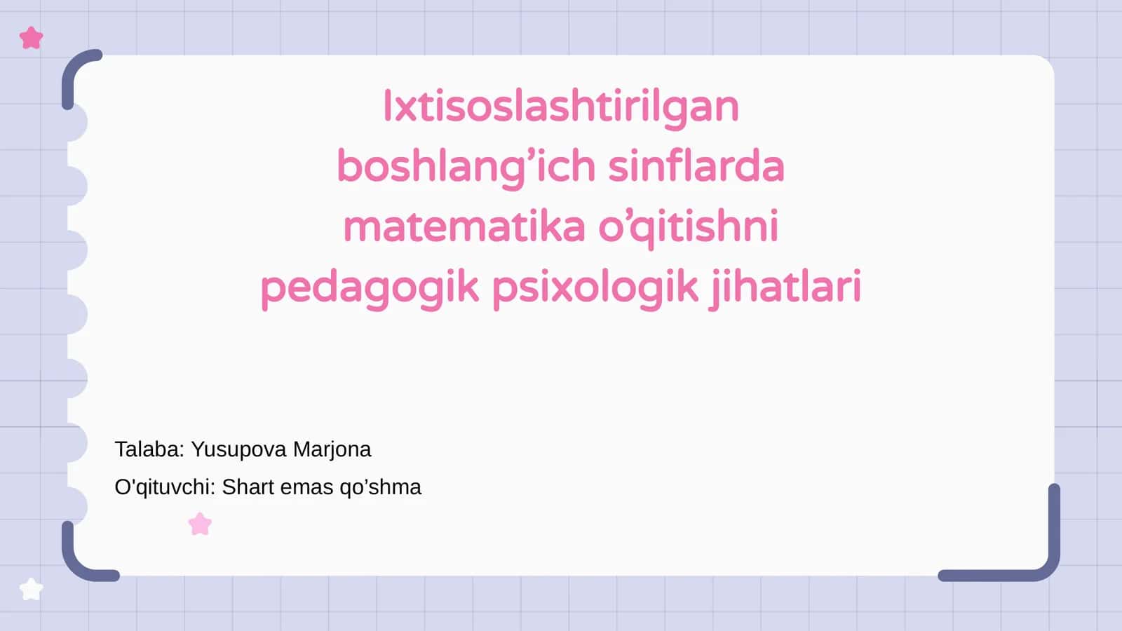 Ixtisoslashtirilgan boshlang’ich sinflarda matematika o’qitishni pedagogik psixologik jihatlari 1
