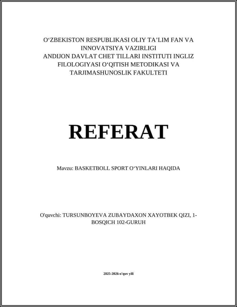 BASKETBOLL SPORT O‘YINLARI HAQIDA 1