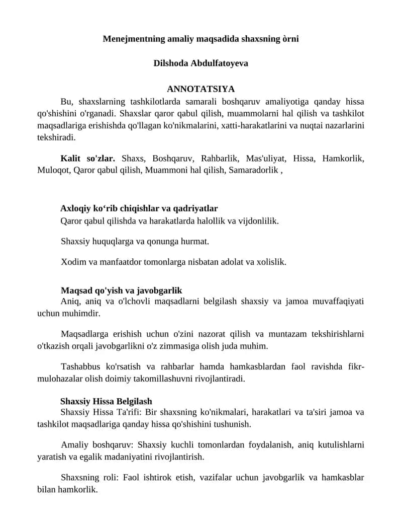 Menejmentning amaliy maqsadida shaxsning òrni 1