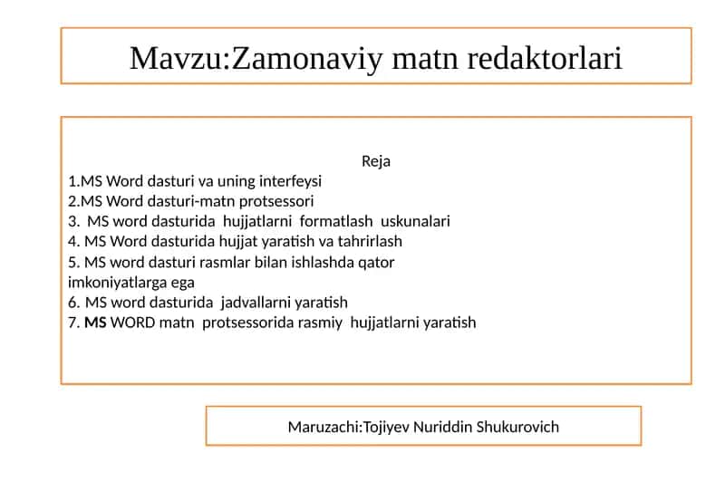 MS Word dasturi va uning interfeysi 1