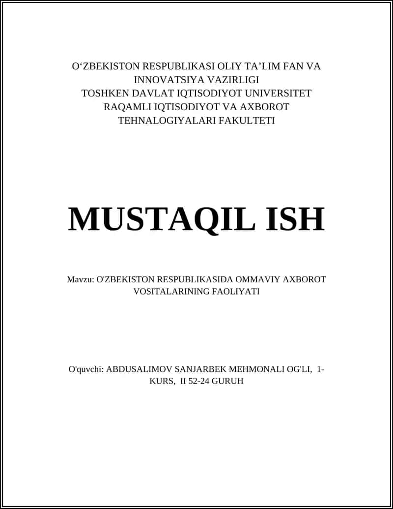 O'ZBEKISTON RESPUBLIKASIDA OMMAVIY AXBOROT VOSITALARINING FAOLIYATI 1