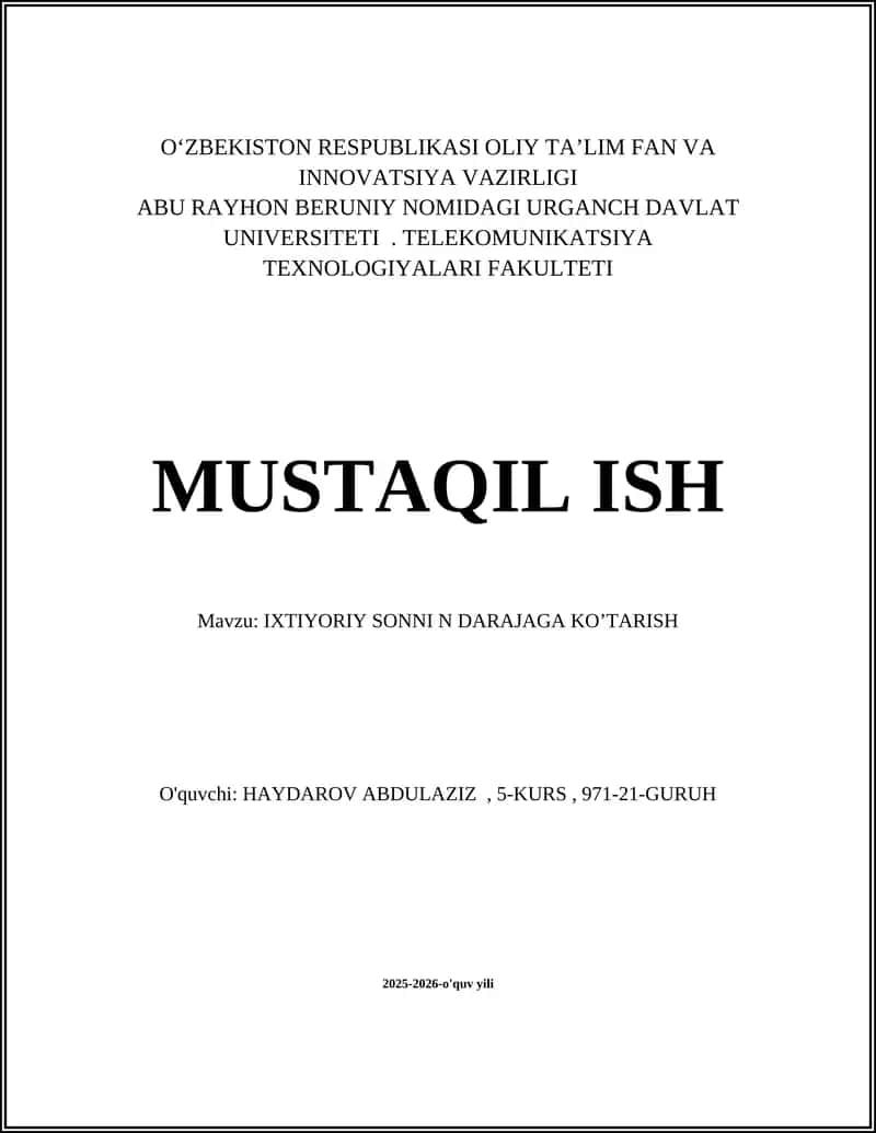 IXTIYORIY SONNI N DARAJAGA KO’TARISH 1