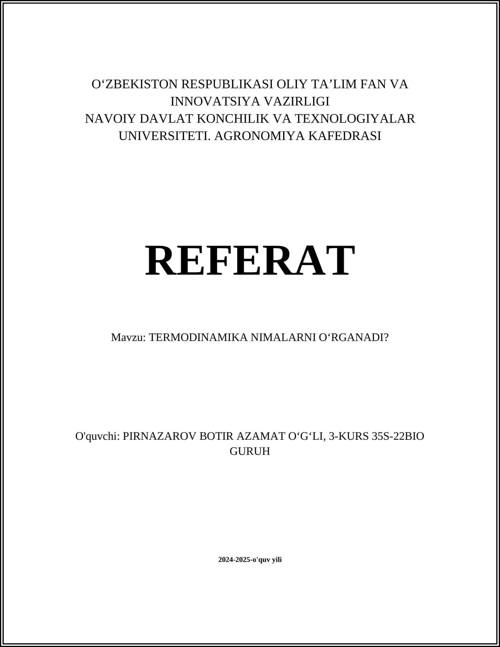 TERMODINAMIKA NIMALARNI OʻRGANADI? 1