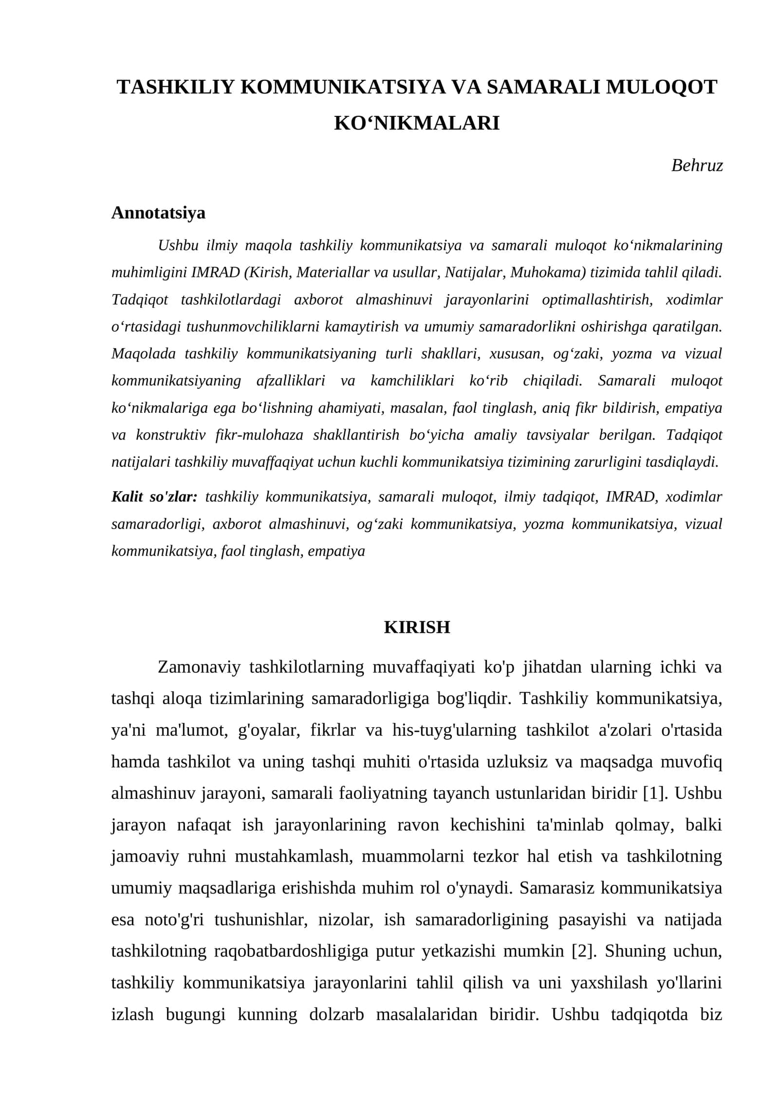 TASHKILIY KOMMUNIKATSIYA VA SAMARALI MULOQOT KOʻNIKMALARI 1