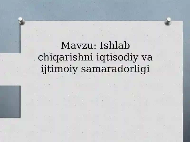 Ishlab chiqarishni iqtisodiy va ijtimoiy samaradorligi