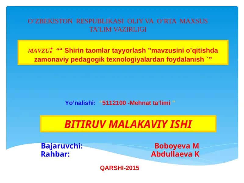 Shirin taomlar tayyorlash 1